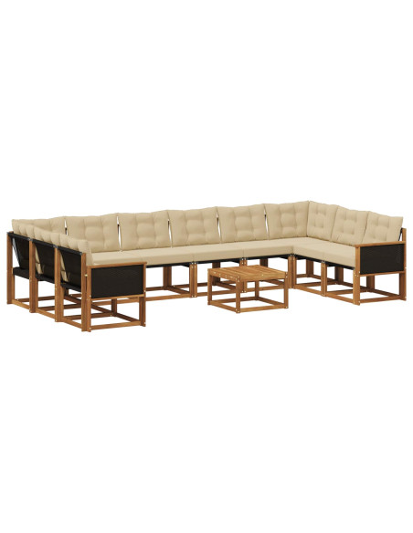 Set di divani da esterno con cuscino 11 pcs Naturale e Beige