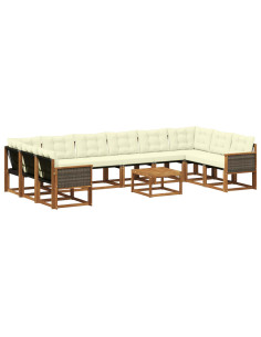 Set di divani da esterno con cuscino 11 pcs Naturale e Crema