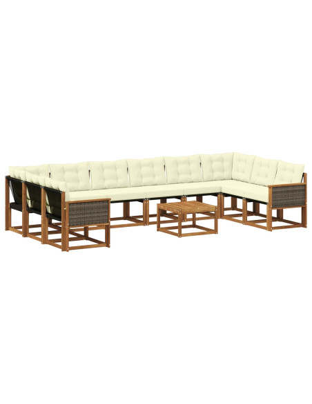 Set di divani da esterno con cuscino 11 pcs Naturale e Crema