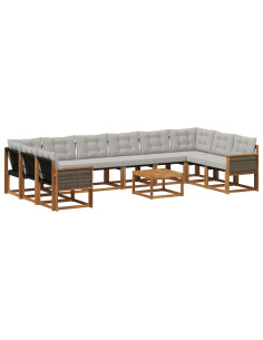 Set di divani da esterno 11 pcs Naturale e Grigio chiaro