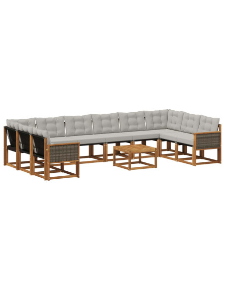 Set di divani da esterno 11 pcs Naturale e Grigio chiaro