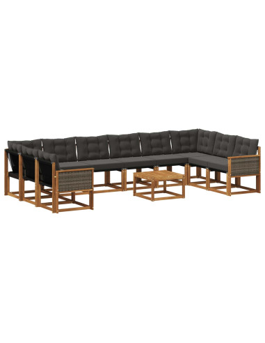 Set di divani da esterno con cuscino 11 pcs Naturale e Nero