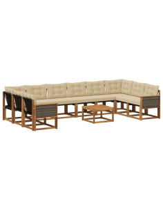 Set di divani da esterno con cuscino 11 pcs Naturale e Beige