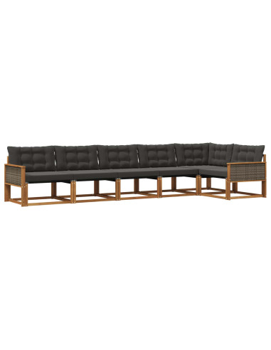 Set di divani da esterno con cuscino 6 pcs Naturale e Nero