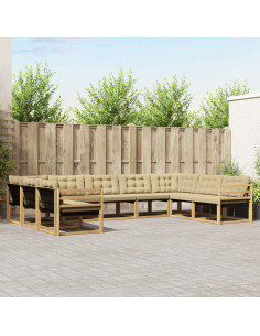 Set di divani da esterno con cuscino 9 pcs Bianco e Beige