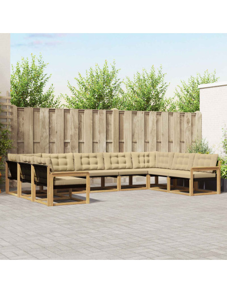 Set di divani da esterno con cuscino 9 pcs Bianco e Beige