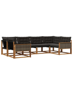 Set di divani da esterno con cuscino 6 pcs Naturale e Nero
