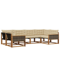 Set di divani da esterno con cuscino 6 pcs Naturale e Beige