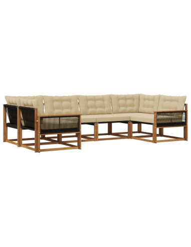 Set di divani da esterno con cuscino 6 pcs Naturale e Beige