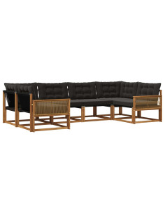 Set di divani da esterno con cuscino 6 pcs Naturale e Nero