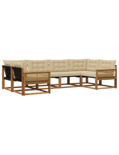 Set di divani da esterno con cuscino 6 pcs Naturale e Beige