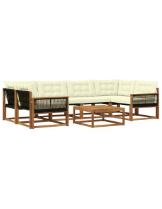 Set di divani da esterno con cuscino 7 pcs Naturale e Crema