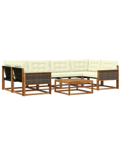 Set di divani da esterno con cuscino 7 pcs Naturale e Crema