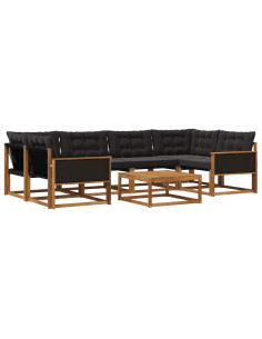 Set di divani da esterno con cuscino 7 pcs Naturale e Nero