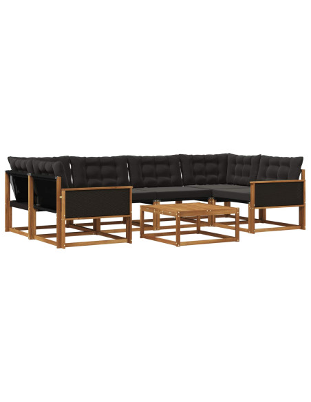 Set di divani da esterno con cuscino 7 pcs Naturale e Nero