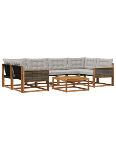 Set di divani da esterno 7 pcs Naturale e Grigio Chiaro