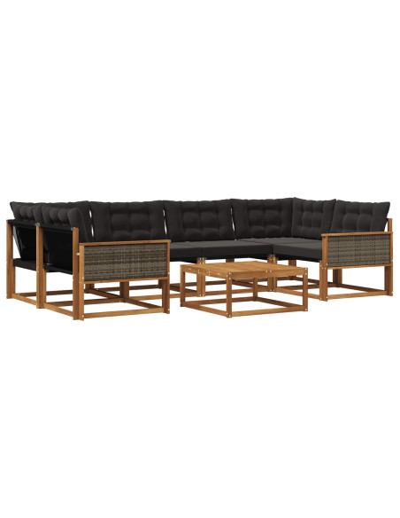 Set di divani da esterno con cuscino 7 pcs Naturale e Nero