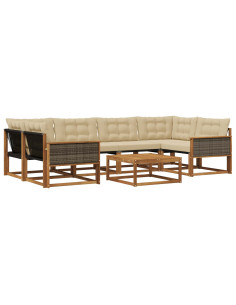 Set di divani da esterno con cuscino 7 pcs Naturale e Beige