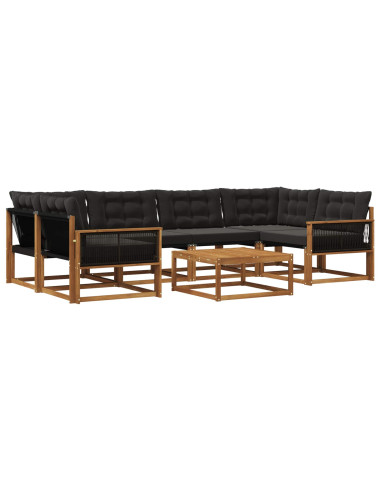 Set di divani da esterno con cuscino 7 pcs Naturale e Nero
