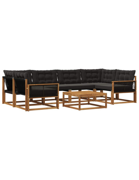 Set di divani da esterno con cuscino 7 pcs Naturale e Nero