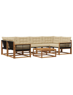 Set di divani da esterno con cuscino 7 pcs Naturale e Beige