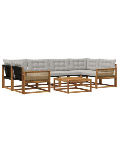 Set di divani da esterno 7 pcs Naturale e Grigio Chiaro