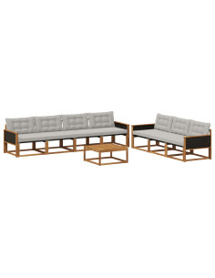 Set di divani da esterno 8 pcs Naturale e Grigio Chiaro