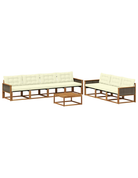 Set di divani da esterno con cuscino 8 pcs Naturale e Crema