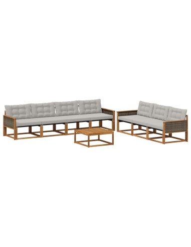 Set di divani da esterno 8 pcs Naturale e Grigio Chiaro