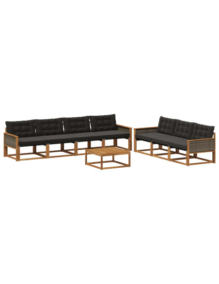 Set di divani da esterno con cuscino 8 pcs Naturale e Nero