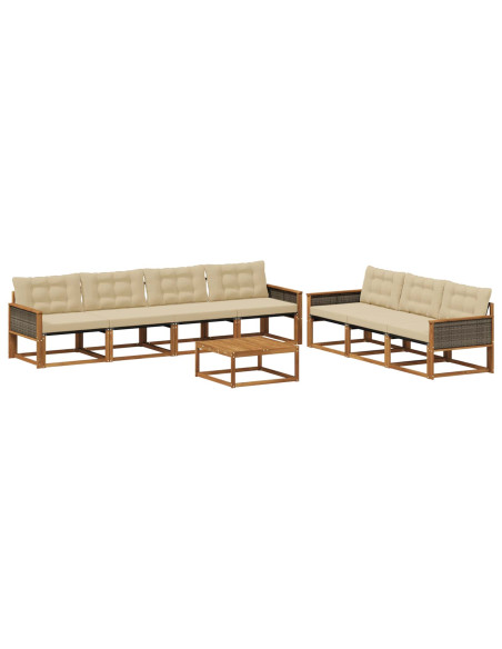 Set di divani da esterno con cuscino 8 pcs Naturale e Beige