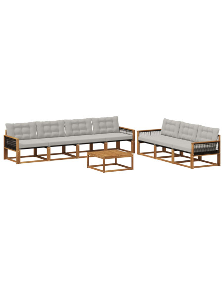 Set di divani da esterno 8 pcs Naturale e Grigio Chiaro