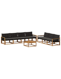 Set di divani da esterno con cuscino 8 pcs Naturale e Nero