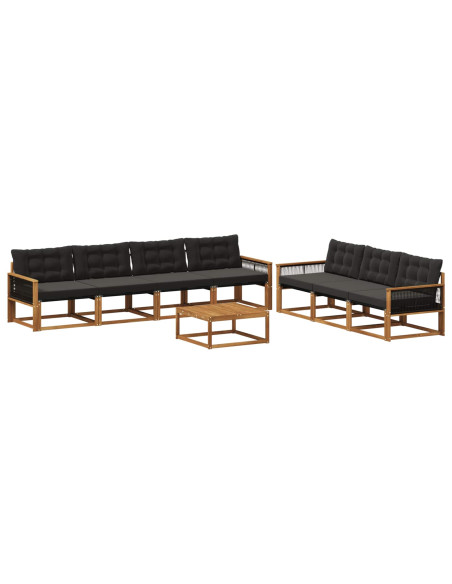 Set di divani da esterno con cuscino 8 pcs Naturale e Nero