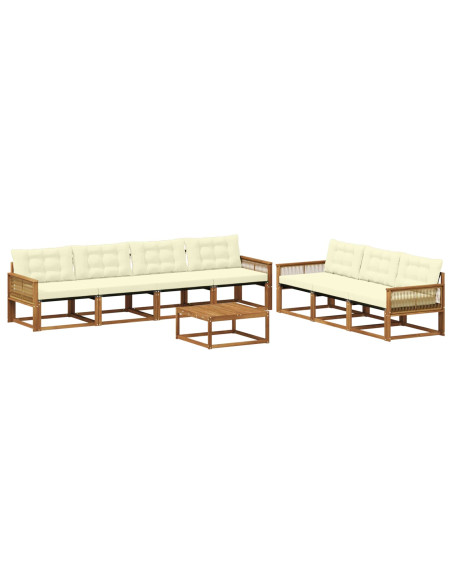 Set di divani da esterno con cuscino 8 pcs Naturale e Crema