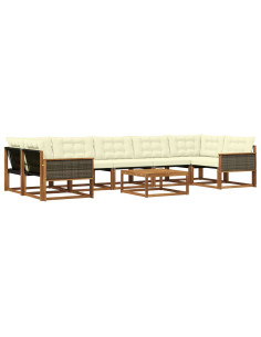 Set di divani da esterno con cuscino 8 pcs Naturale e Crema