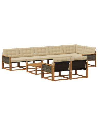 Set di divani da esterno con cuscino 9 pcs Naturale e Beige