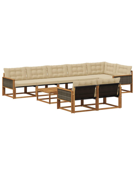 Set di divani da esterno con cuscino 9 pcs Naturale e Beige