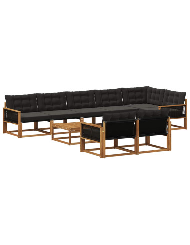 Set di divani da esterno con cuscino 9 pcs Naturale e Nero