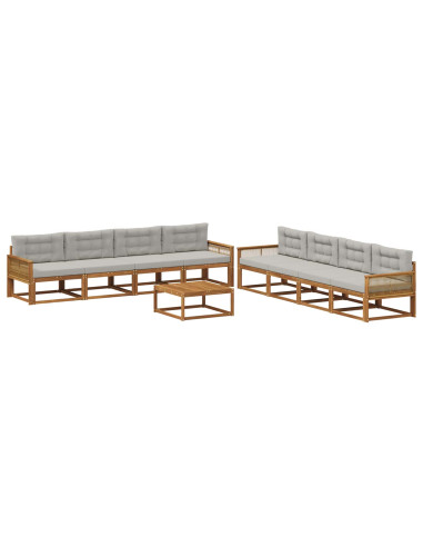 Set di divani da esterno 9 pcs Naturale e Grigio chiaro