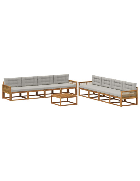 Set di divani da esterno 9 pcs Naturale e Grigio chiaro