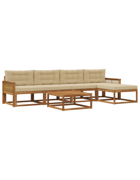 Set di divani da esterno con cuscino 6 pcs Naturale e Beige