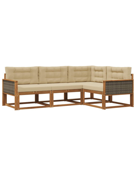Set di divani da esterno con cuscino 4 pcs Naturale e Beige