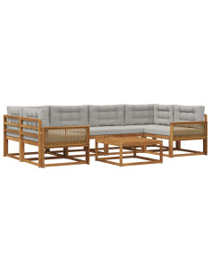 Set di divani da esterno 7 pcs Naturale e Grigio chiaro