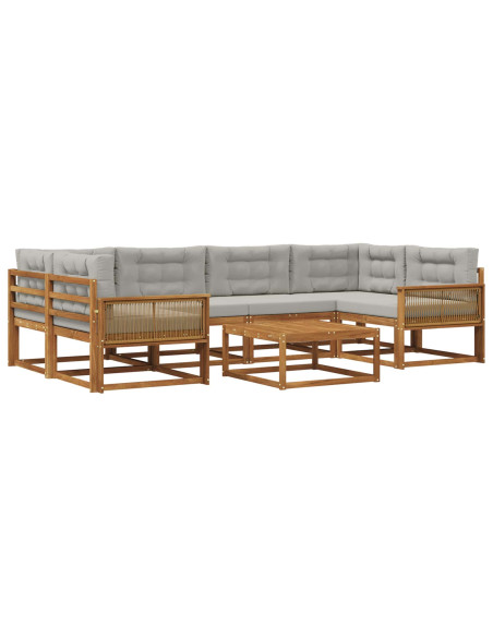 Set di divani da esterno 7 pcs Naturale e Grigio chiaro