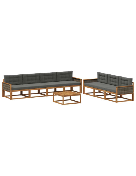Set di divani da esterno con cuscino 8 pcs Naturale e Antracite