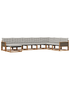 Set di divani da esterno 8 pcs Naturale e Grigio Chiaro