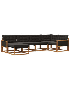 Set di divani da esterno con cuscino 6 pcs Naturale e Nero