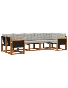 Set di divani da esterno 7 pcs Naturale e Grigio chiaro