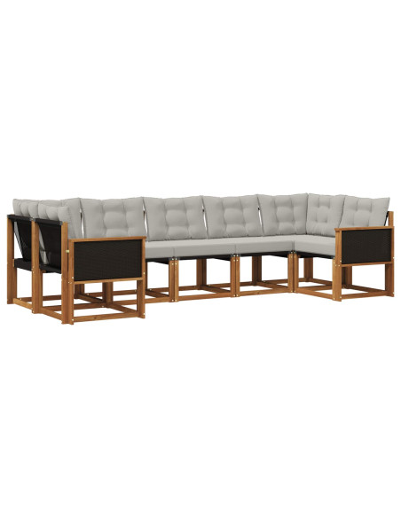 Set di divani da esterno 7 pcs Naturale e Grigio chiaro